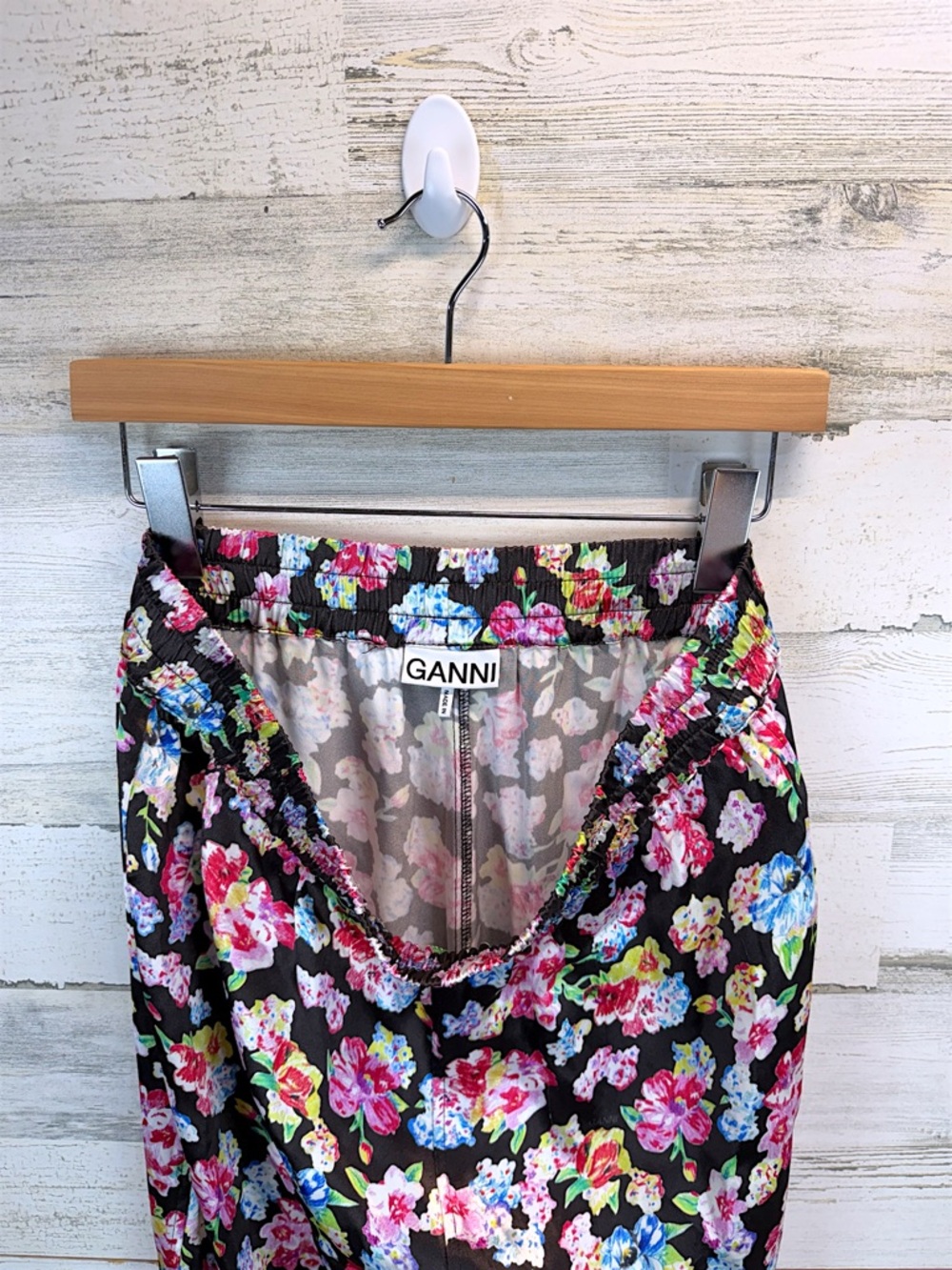 GANNI Floral Satin Pants Wide Leg Y2K Coquette Cottagecore Sz 38 - Picture 12 of 15